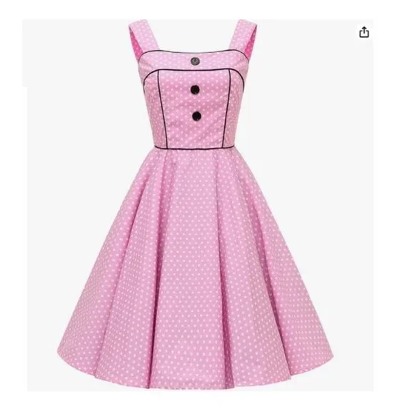 Women's Dress Retro Vintage Swing 1950's Short Sleeve pokadot Print - Picture 1 of 5